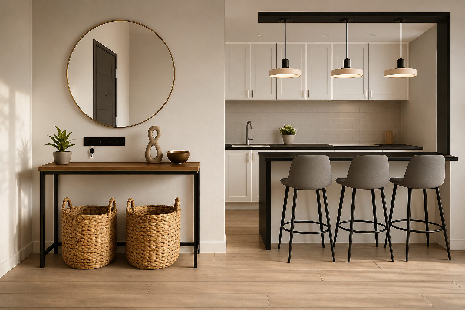 Entrada y cocina rediseñadas con criterios de arquitectura, diseño interior y Feng Shui clásico